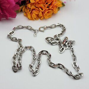 Vintage Pierre Cardin Silver Tone Oval Link Chain Necklace 36"Chunky Statement